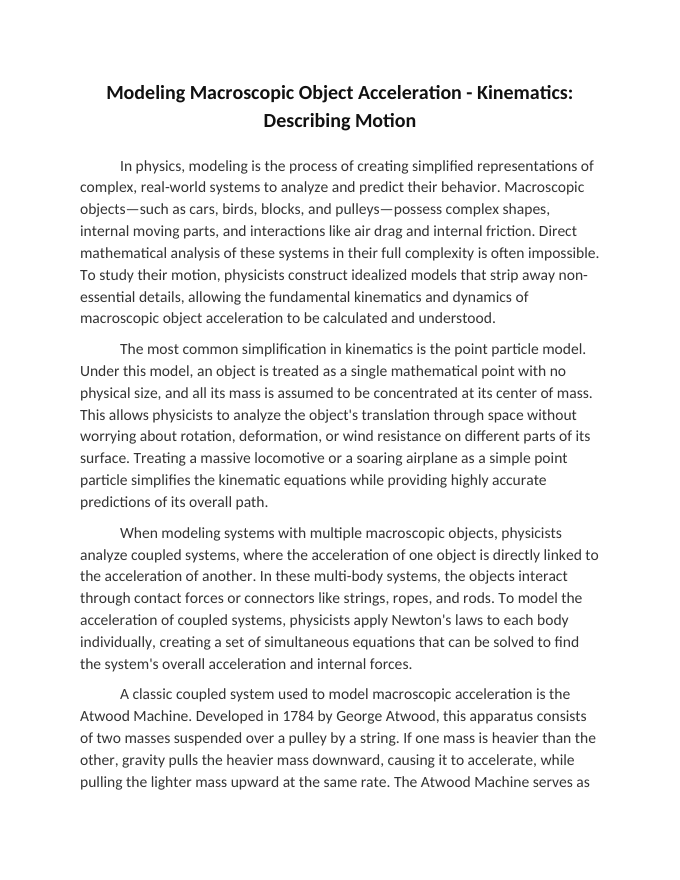 Modeling Macroscopic Object Acceleration Reading Worksheet sample page