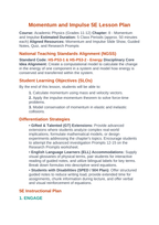 Momentum & Impulse 5E Lesson Plan sample page