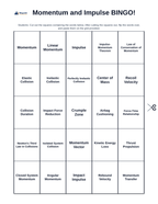 Momentum & Impulse BINGO Review Game sample page