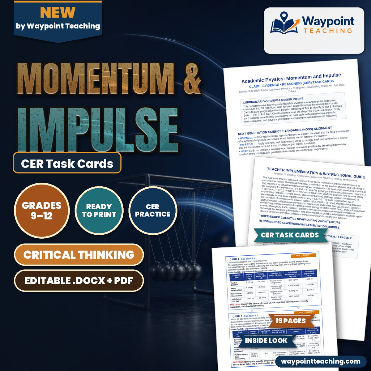 Momentum & Impulse CER Task Cards cover