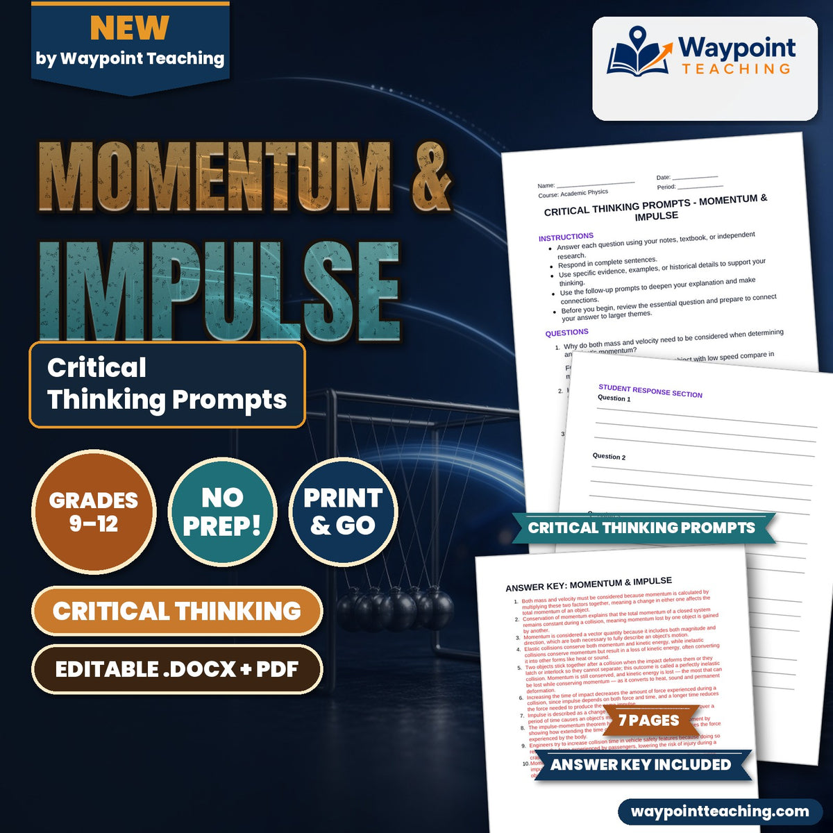 Momentum & Impulse Critical Thinking Prompts cover