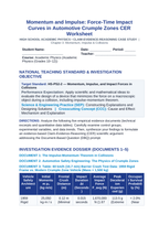 Momentum and Impulse: Force-Time Impact Curves in Automotive Crumple Zones CER Phenomena Worksheet sample page