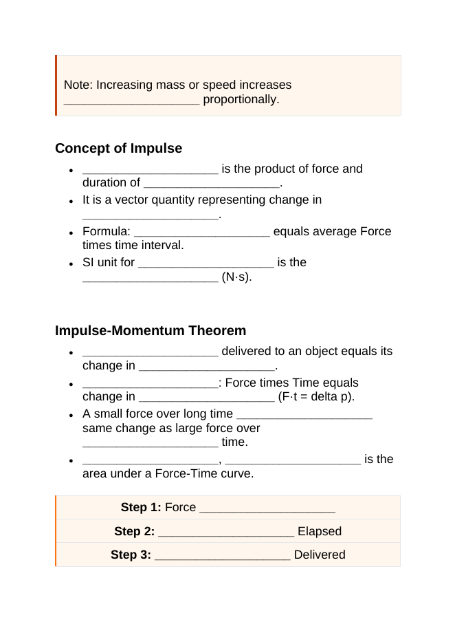 Momentum & Impulse Guided Notes sample page
