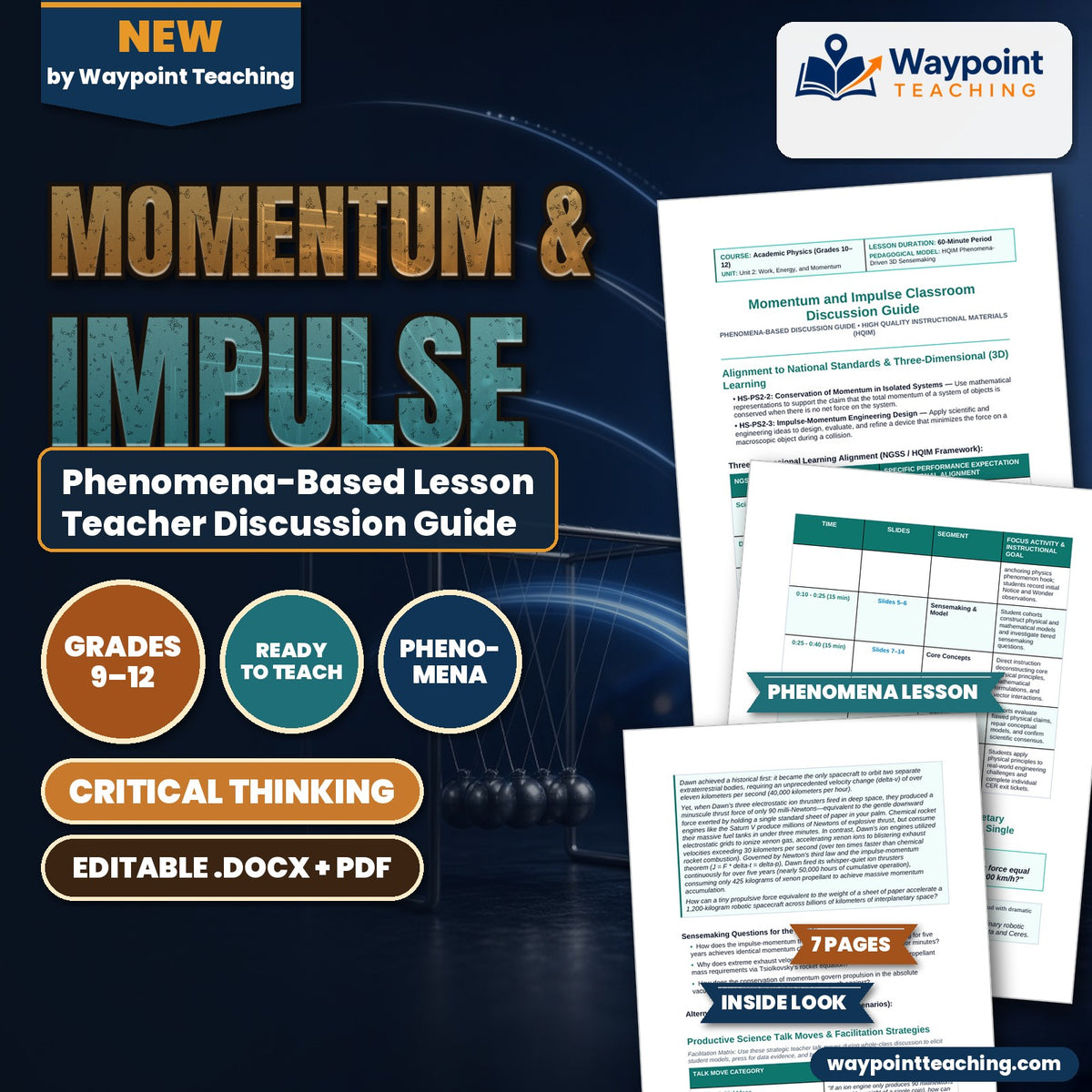 Momentum & Impulse Phenomena-Based Lesson: Accelerating a Interplanetary Spacecraft to 40,000 km/h Using the Thrust of a Single Sheet of Paper Teacher Discussion Guide cover