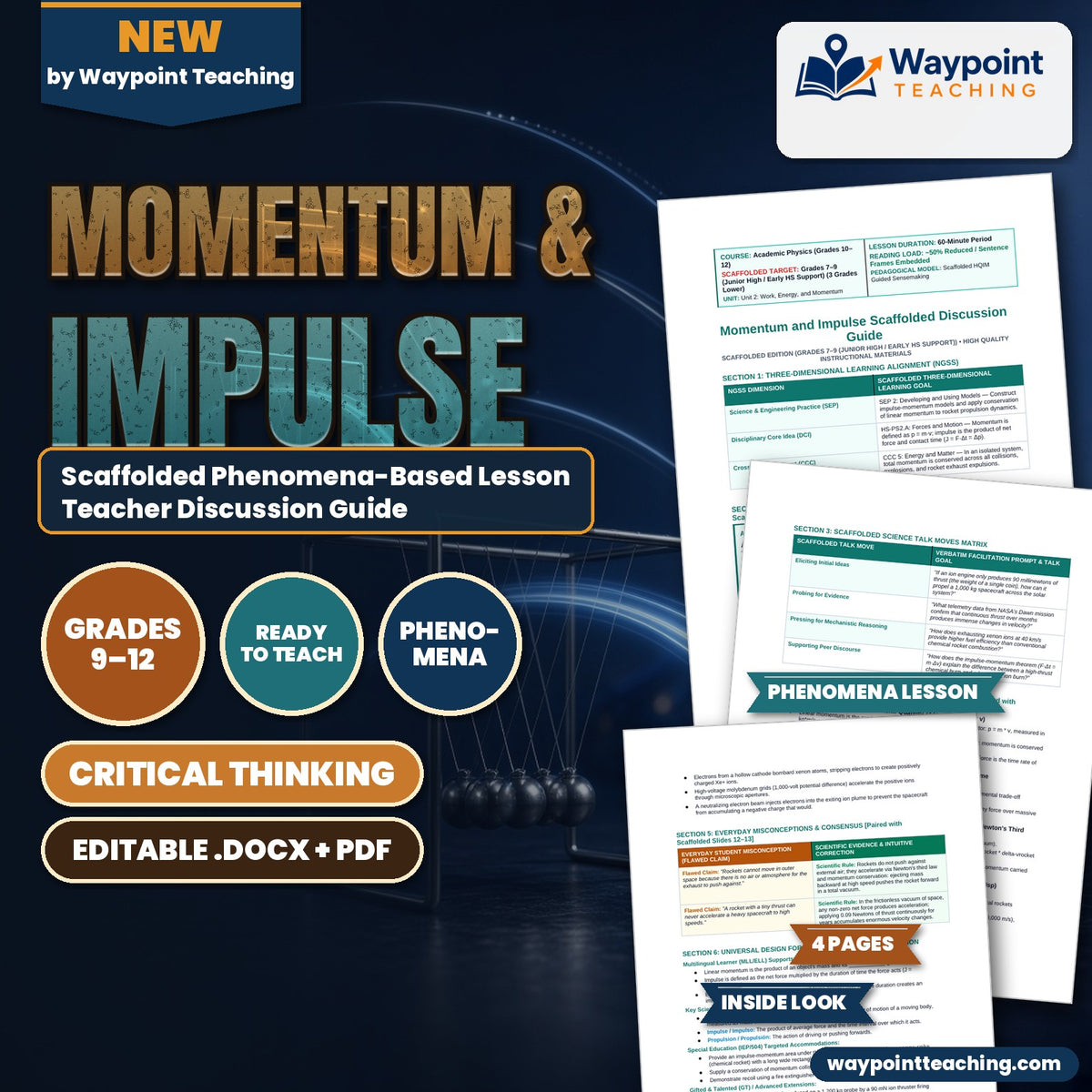 Momentum & Impulse Scaffolded Phenomena-Based Lesson: Accelerating a Interplanetary Spacecraft to 40,000 km/h Using the Thrust of a Single Sheet of Paper Teacher Discussion Guide cover