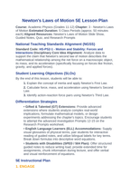 Newton's Laws of Motion 5E Lesson Plan sample page