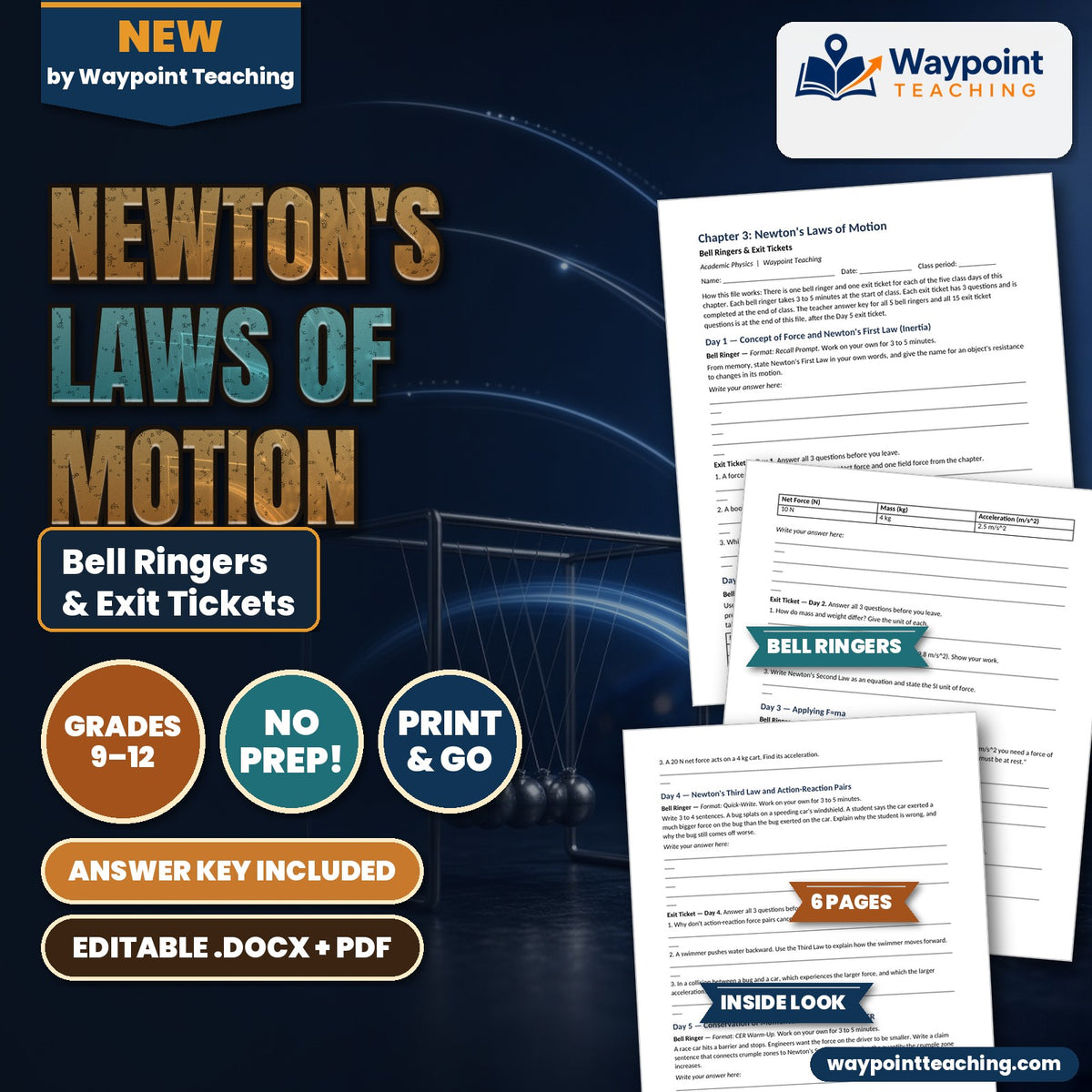 Newton's Laws of Motion Bell Ringers & Exit Tickets cover