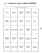 Newton's Laws of Motion BINGO Review Game sample page