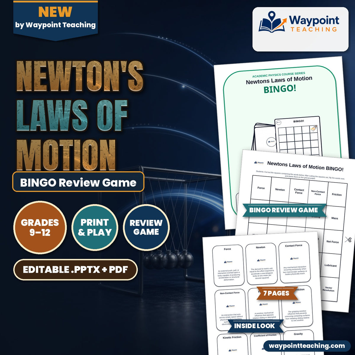 Newton's Laws of Motion BINGO Review Game cover