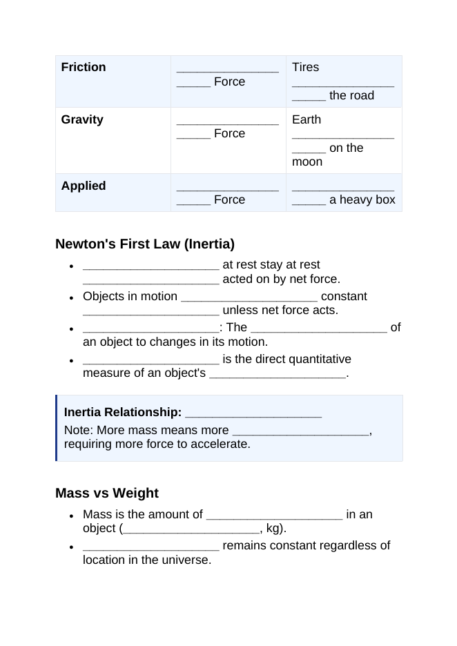 Newton's Laws of Motion Guided Notes sample page