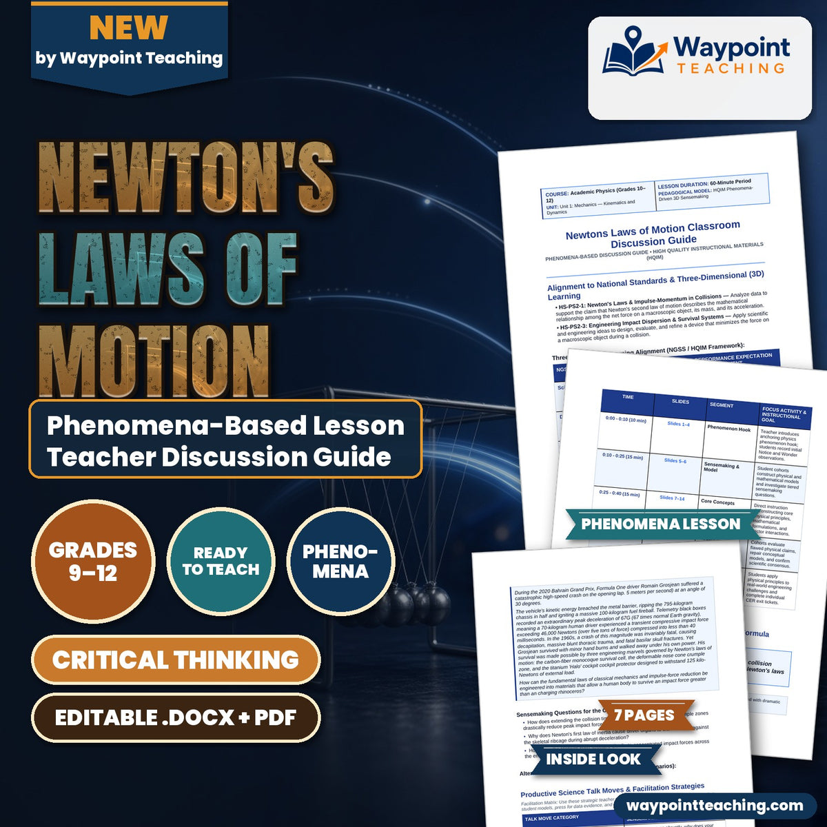Newton's Laws of Motion Phenomena-Based Lesson: Surviving a 67G Impact Deceleration and 225 km/h Barrier Collision in Formula One Racing Teacher Discussion Guide cover