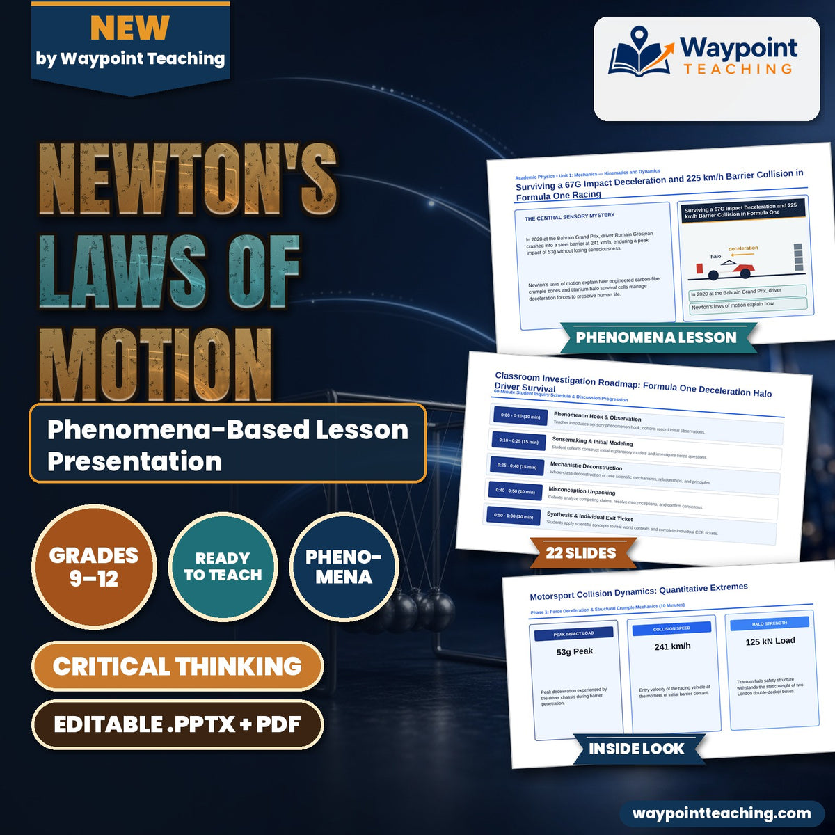 Newton's Laws of Motion Phenomena-Based Lesson: Surviving a 67G Impact Deceleration and 225 km/h Barrier Collision in Formula One Racing Presentation cover