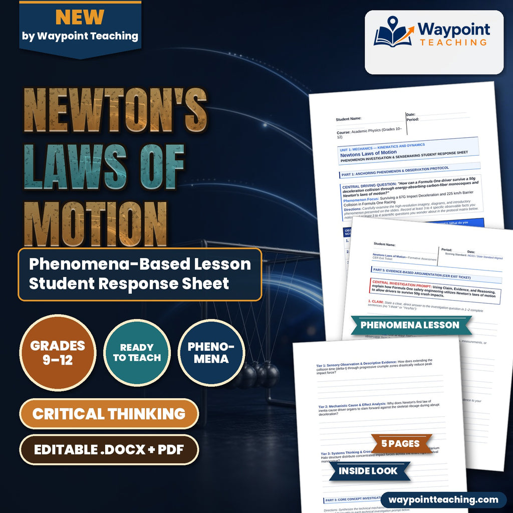 Newton's Laws of Motion Phenomena-Based Lesson: Surviving a 67G Impact Deceleration and 225 km/h Barrier Collision in Formula One Racing Student Response Sheet cover