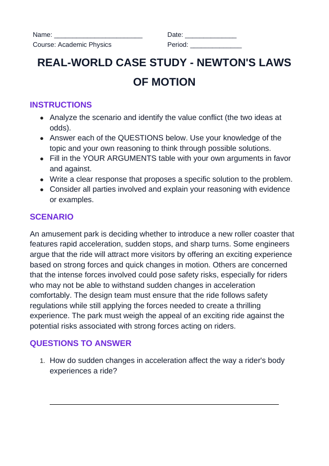 Newton's Laws of Motion Real-World Case Study sample page
