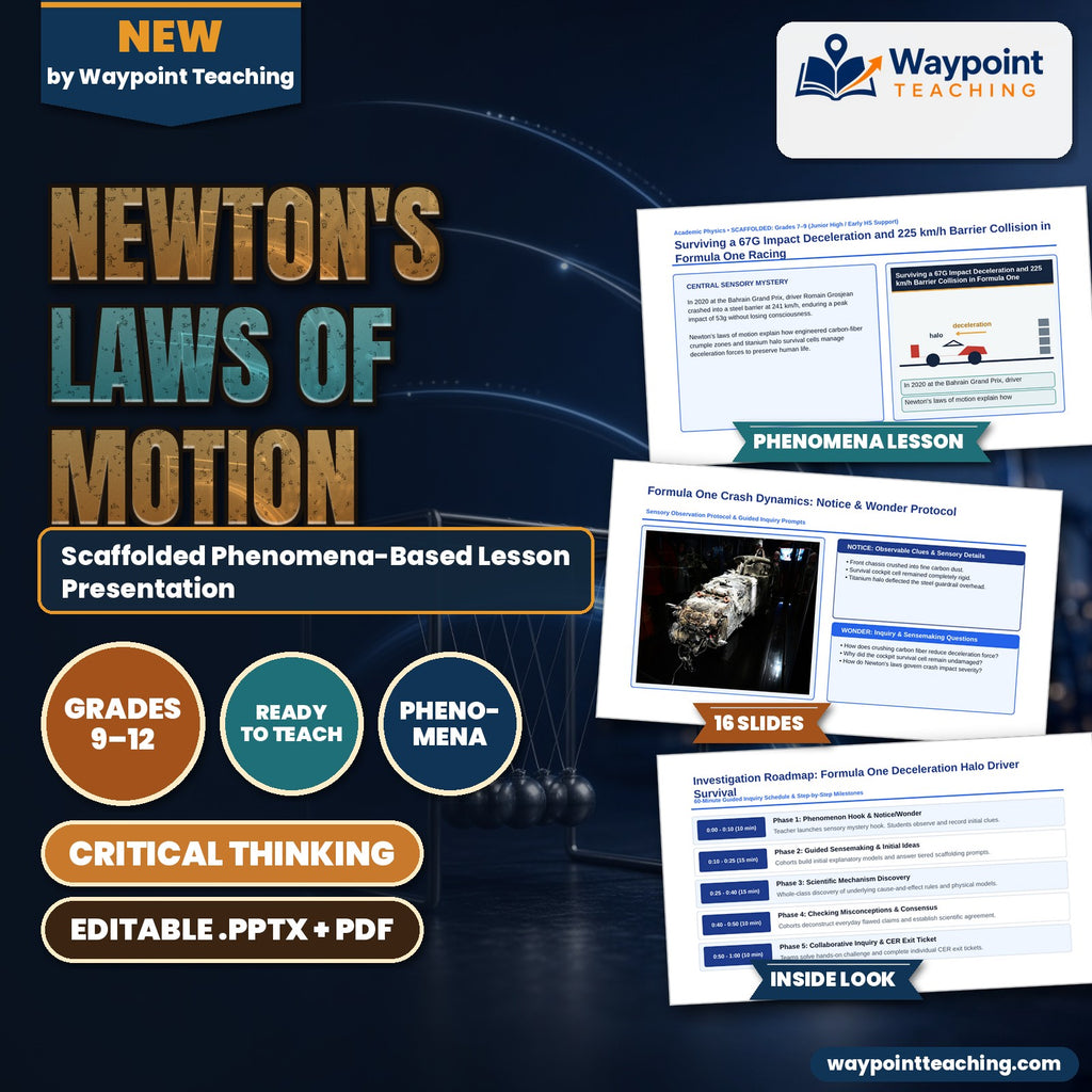 Newton's Laws of Motion Scaffolded Phenomena-Based Lesson: Surviving a 67G Impact Deceleration and 225 km/h Barrier Collision in Formula One Racing Presentation cover