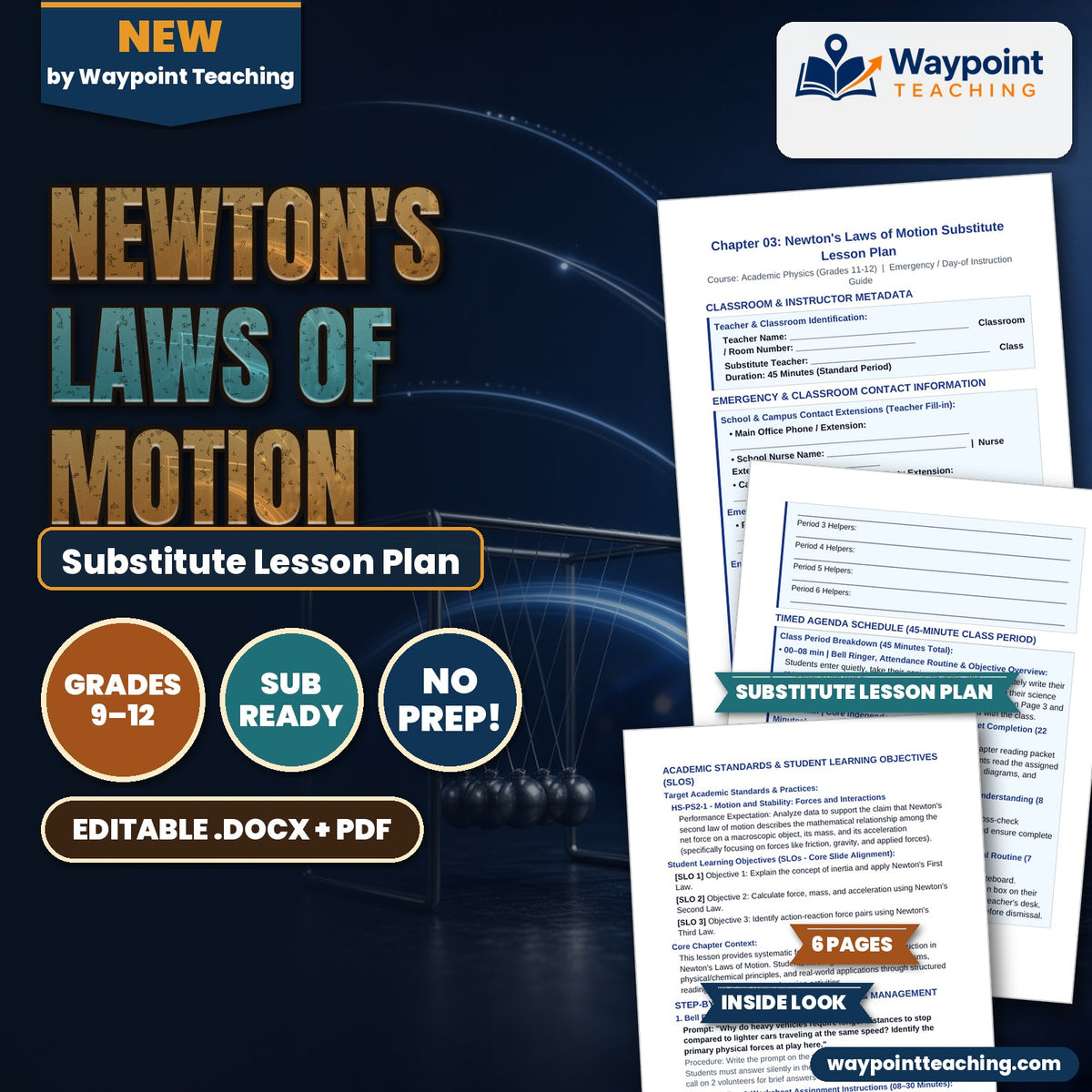 Newton's Laws of Motion Substitute Lesson Plan cover