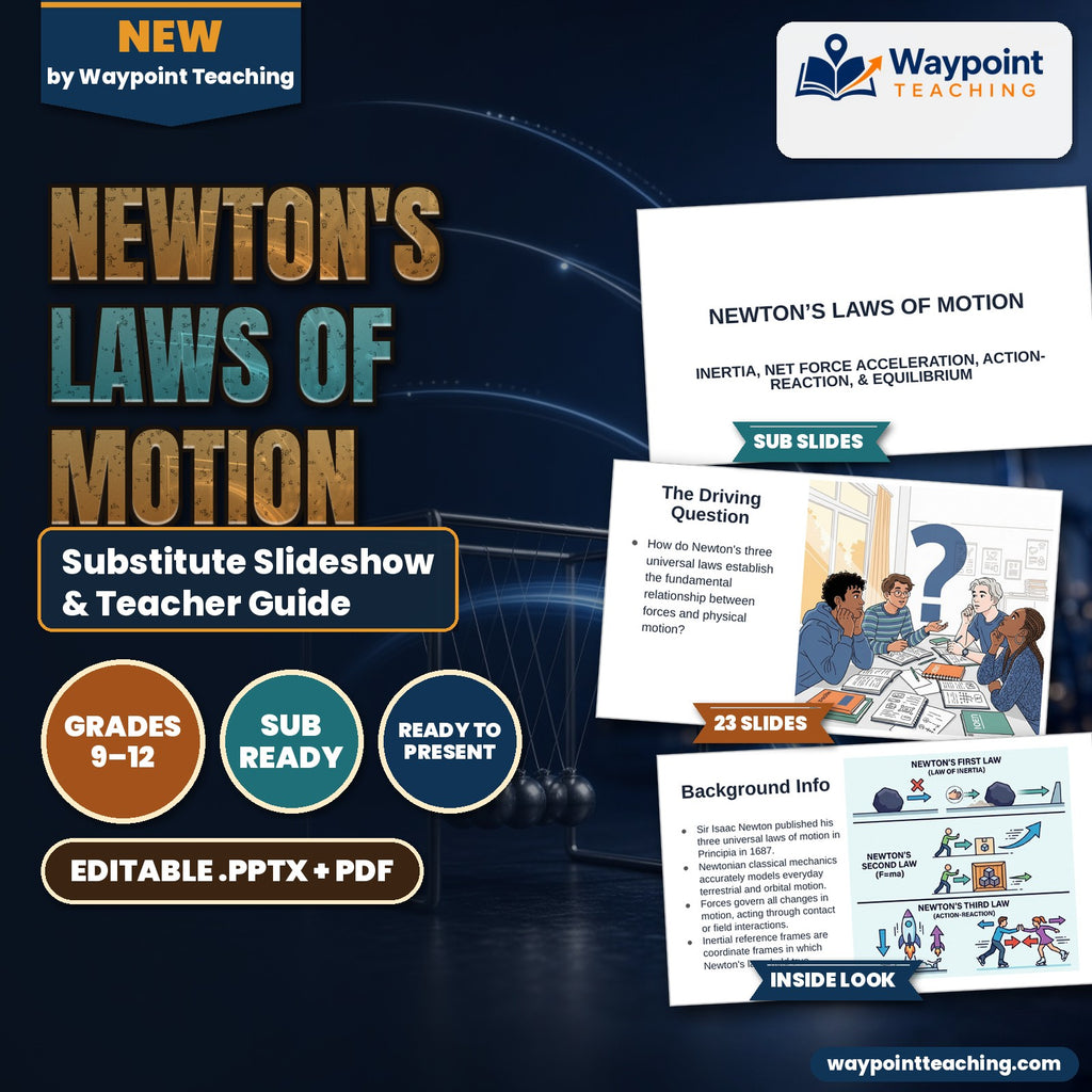 Newton's Laws of Motion Substitute Slideshow & Teacher Guide cover