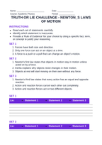 Newton's Laws of Motion Truth or Lie Challenge sample page
