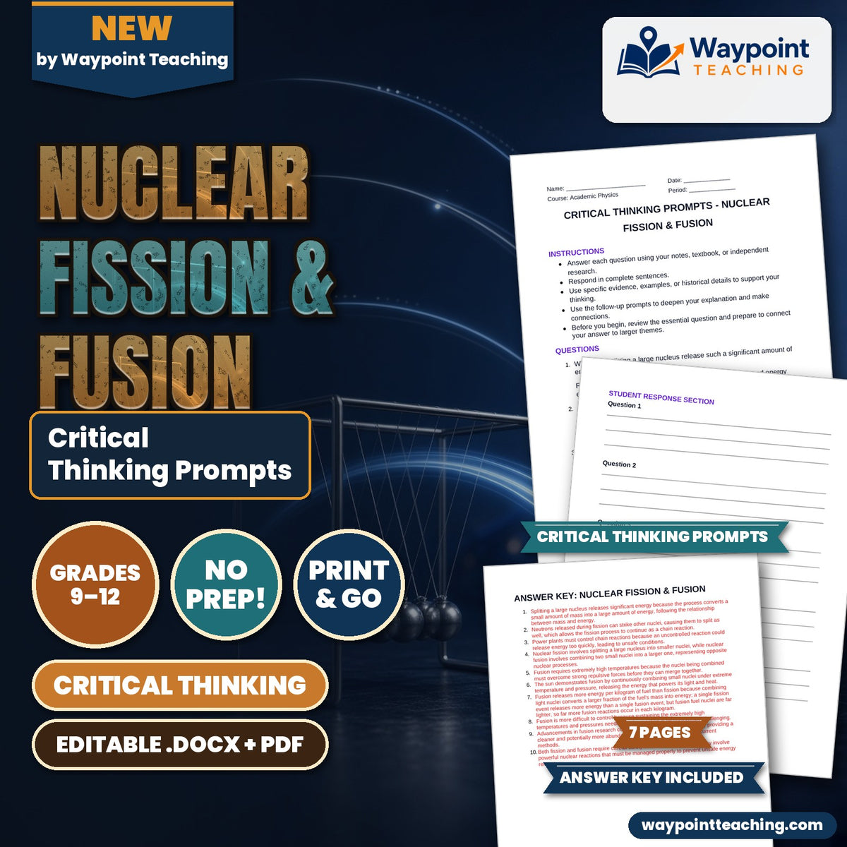 Nuclear Fission & Fusion Critical Thinking Prompts cover