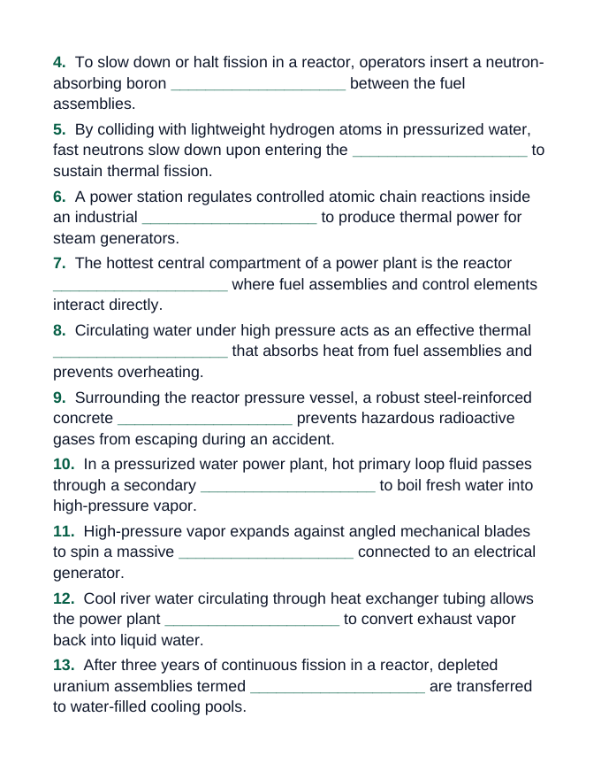 Nuclear Fission & Fusion Fill-in-the-Blank Vocabulary Worksheet sample page