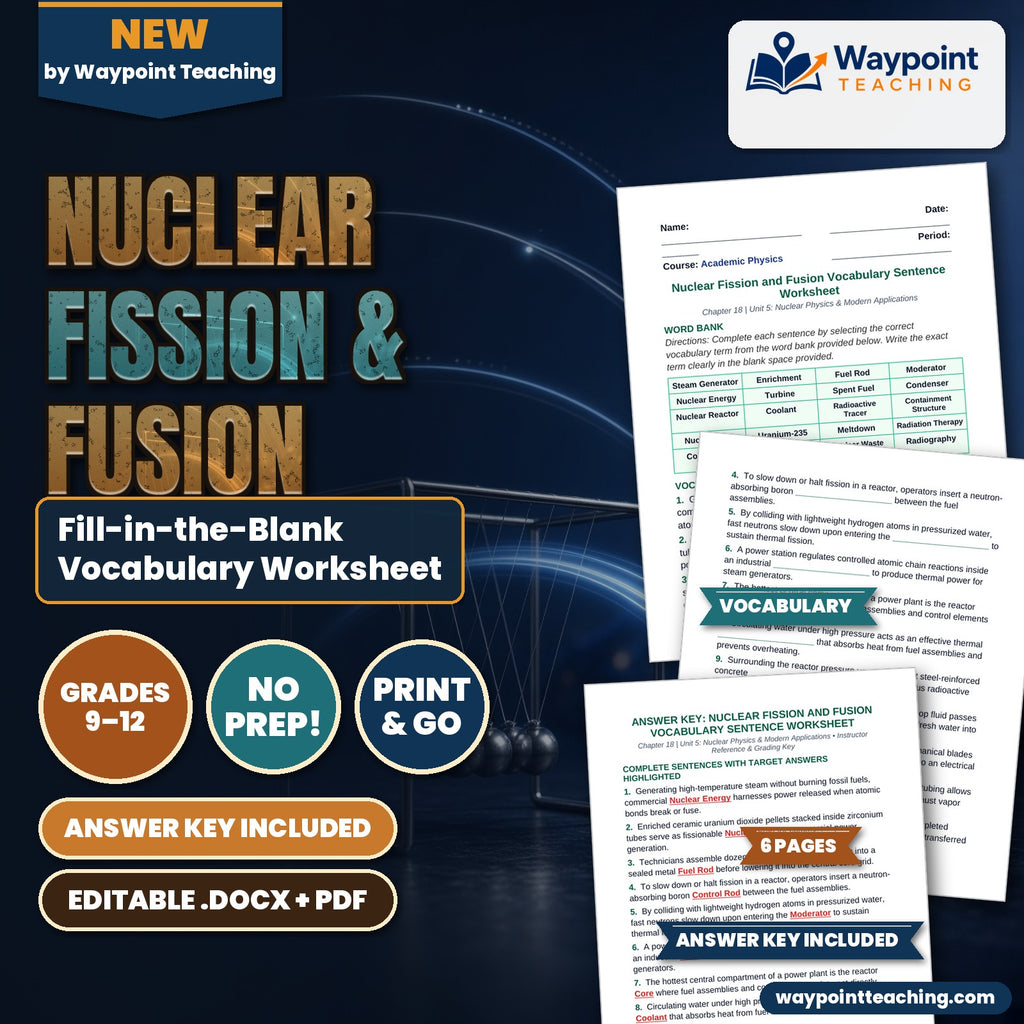 Nuclear Fission & Fusion Fill-in-the-Blank Vocabulary Worksheet cover