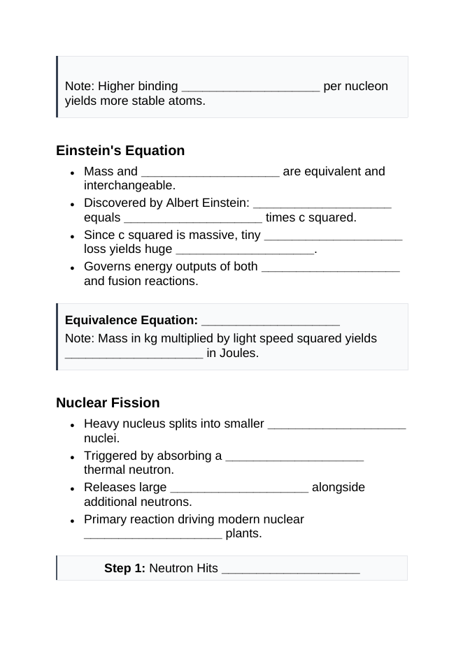 Nuclear Fission & Fusion Guided Notes sample page