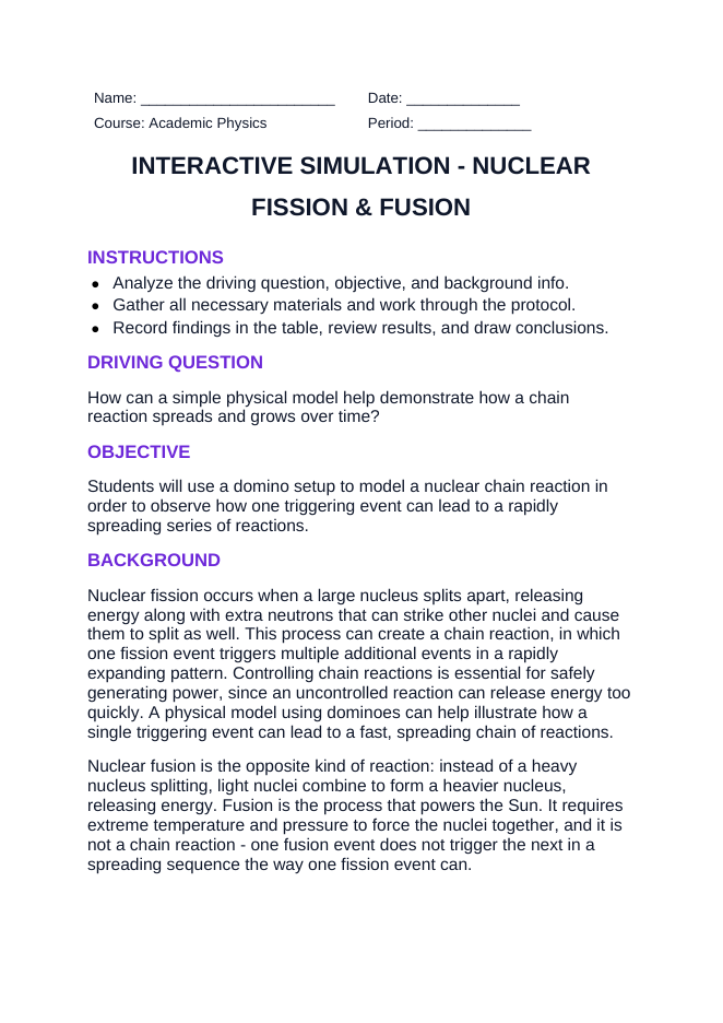 Nuclear Fission & Fusion Interactive Simulation sample page
