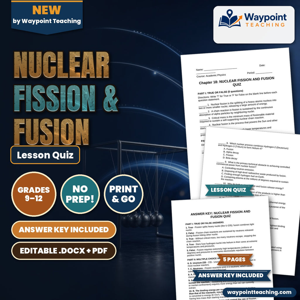 Nuclear Fission & Fusion Lesson Quiz cover