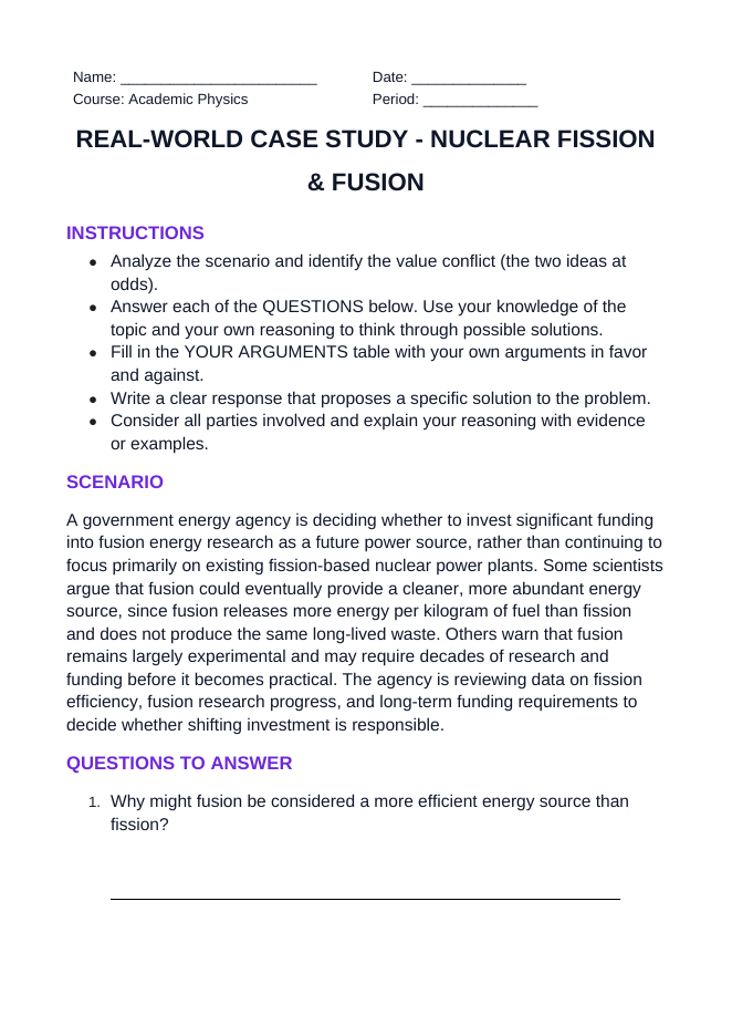 Nuclear Fission & Fusion Real-World Case Study sample page