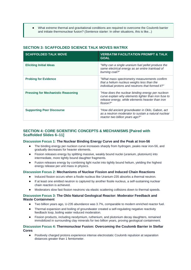 Nuclear Fission & Fusion Scaffolded Phenomena-Based Lesson: Self-Sustaining Natural Fission Reactors in Oklo Gabon and Solar Proton-Proton Chain Thermonuclear Fusion Teacher Discussion Guide sample page