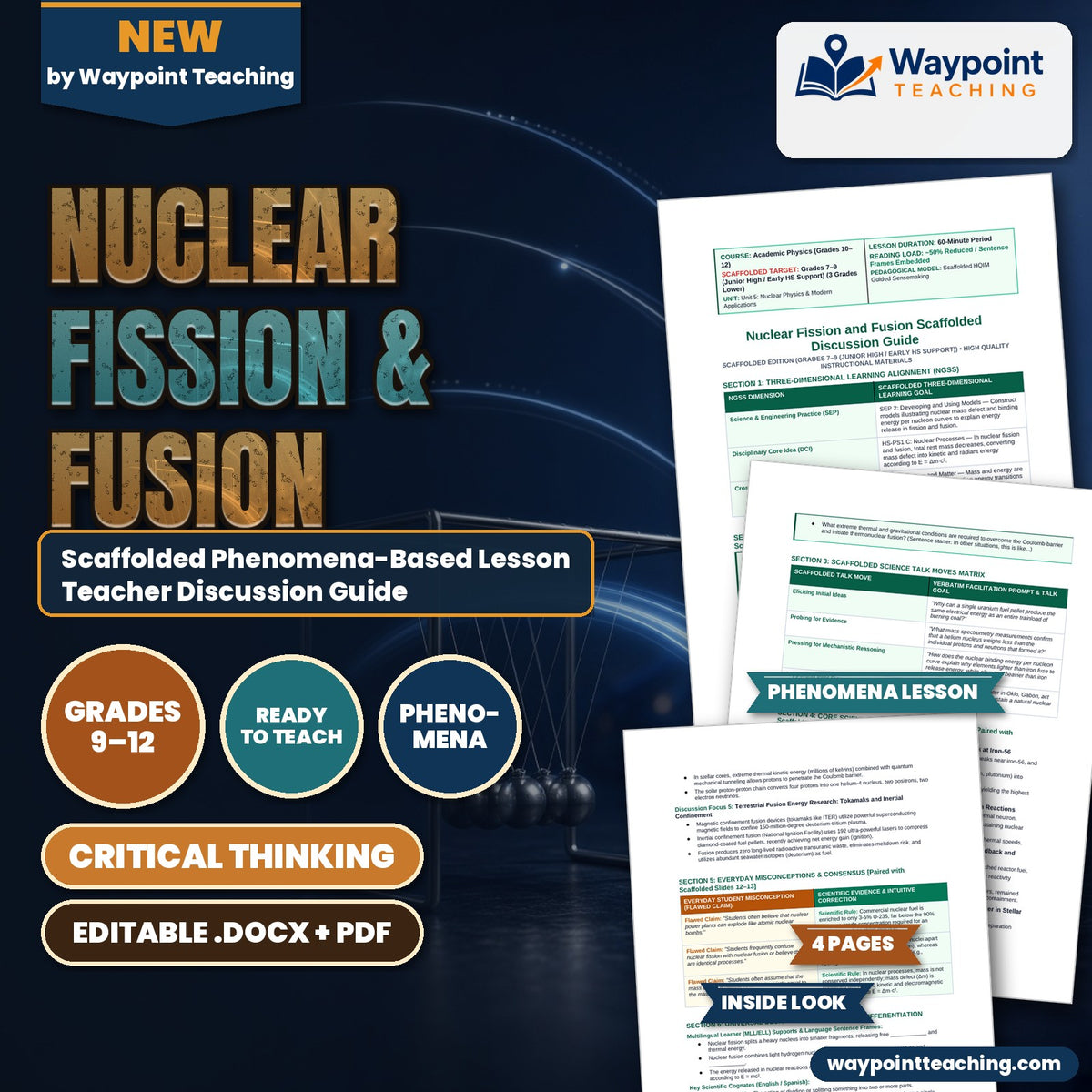 Nuclear Fission & Fusion Scaffolded Phenomena-Based Lesson: Self-Sustaining Natural Fission Reactors in Oklo Gabon and Solar Proton-Proton Chain Thermonuclear Fusion Teacher Discussion Guide cover