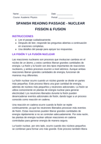 Nuclear Fission & Fusion Spanish Reading Passage & Comprehension Questions sample page