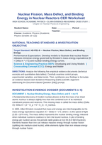 Nuclear Fission, Mass Defect, and Binding Energy in Nuclear Reactors CER Phenomena Worksheet sample page
