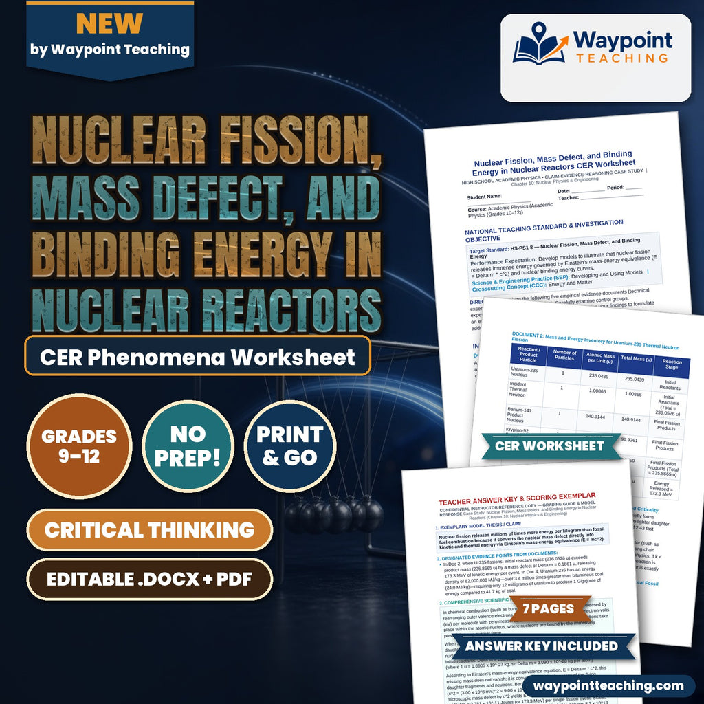 Nuclear Fission, Mass Defect, and Binding Energy in Nuclear Reactors CER Phenomena Worksheet cover
