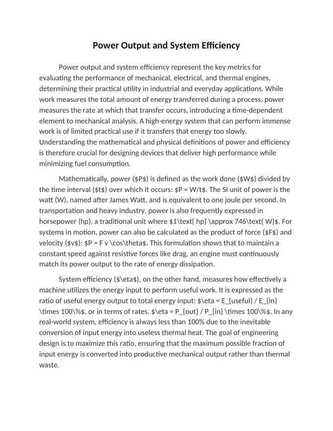 Power Output and System Efficiency Reading Worksheet sample page