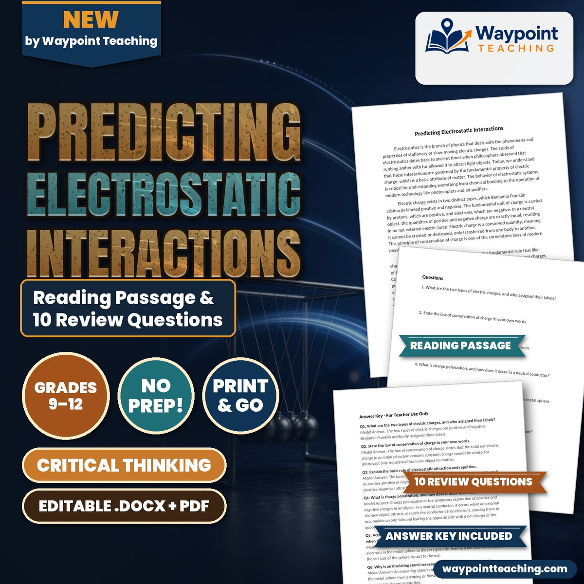Predicting Electrostatic Interactions Reading Worksheet cover