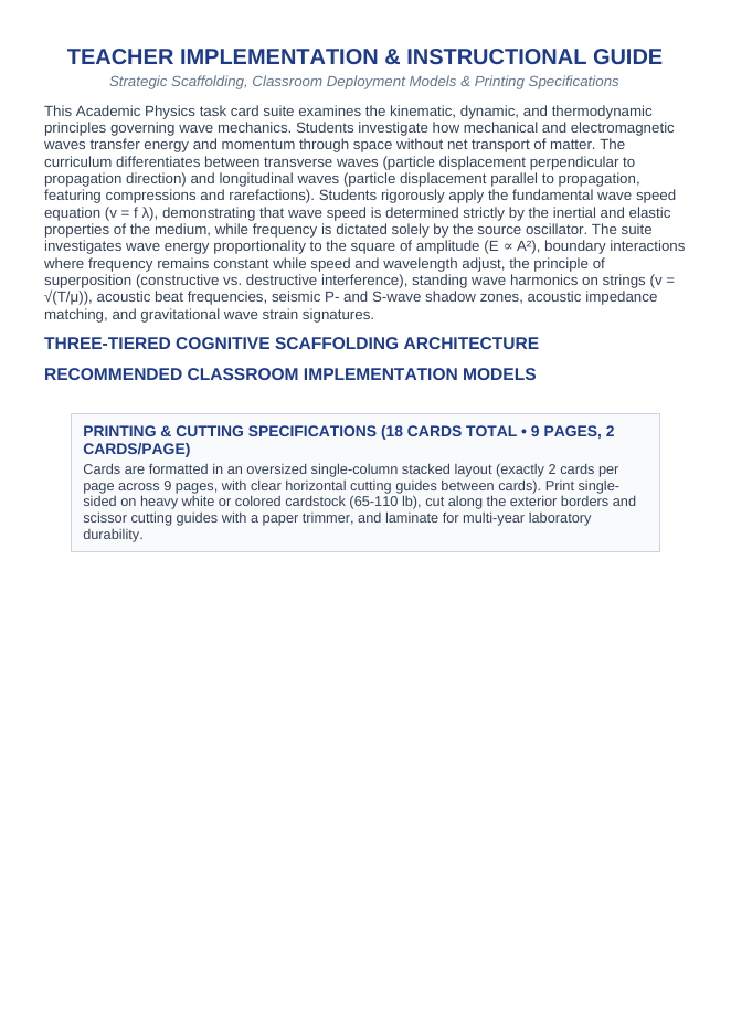 Properties of Waves CER Task Cards sample page