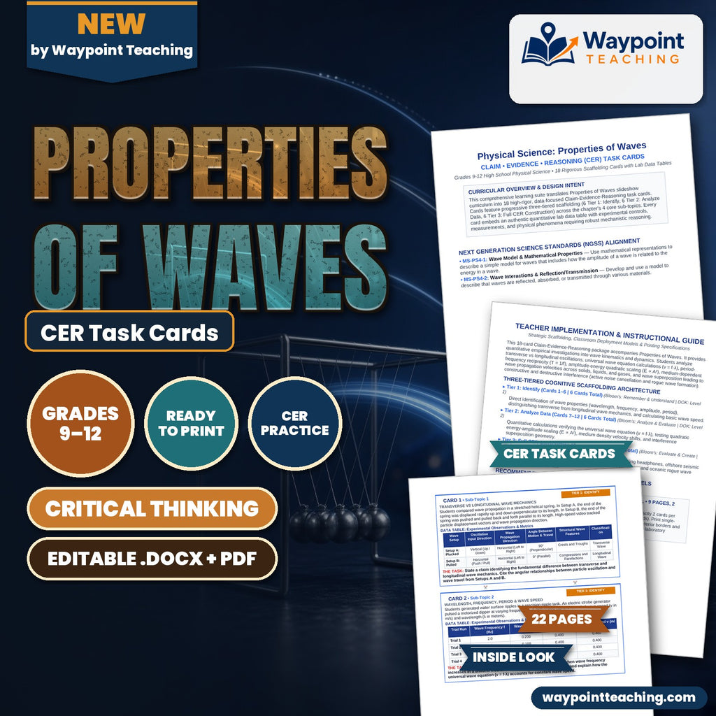 Properties of Waves CER Task Cards cover
