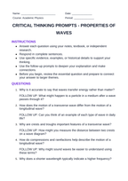 Properties of Waves Critical Thinking Prompts sample page