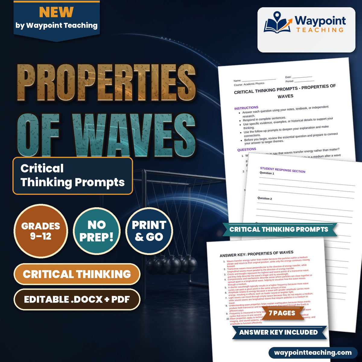 Properties of Waves Critical Thinking Prompts cover
