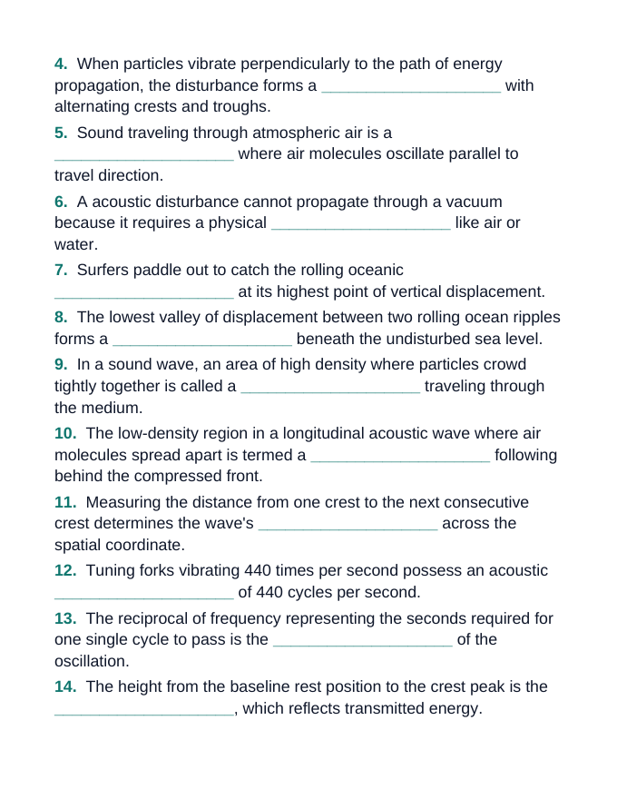 Properties of Waves Fill-in-the-Blank Vocabulary Worksheet sample page