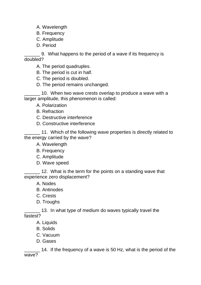 Properties of Waves Lesson Quiz sample page