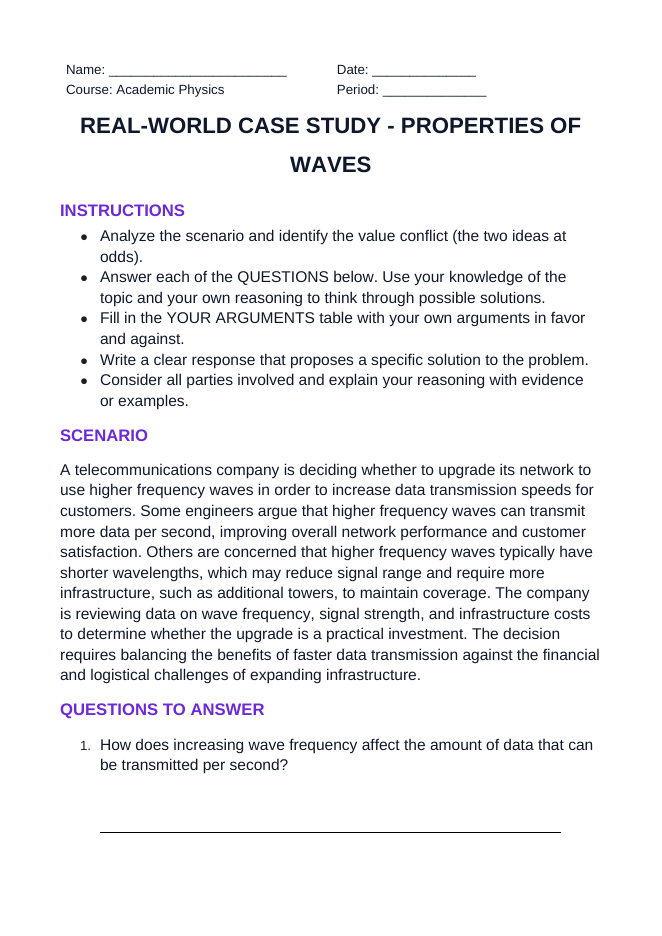 Properties of Waves Real-World Case Study sample page