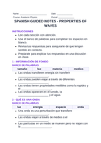 Properties of Waves Spanish Guided Notes sample page