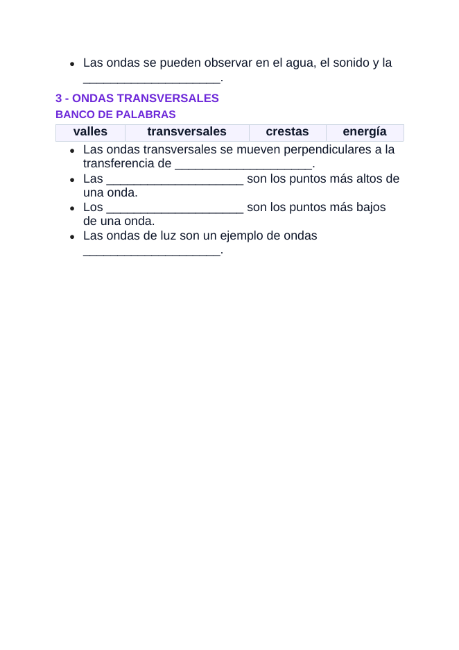 Properties of Waves Spanish Guided Notes sample page