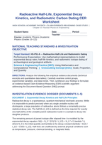Radioactive Half-Life, Exponential Decay Kinetics, and Radiometric Carbon Dating CER Phenomena Worksheet sample page
