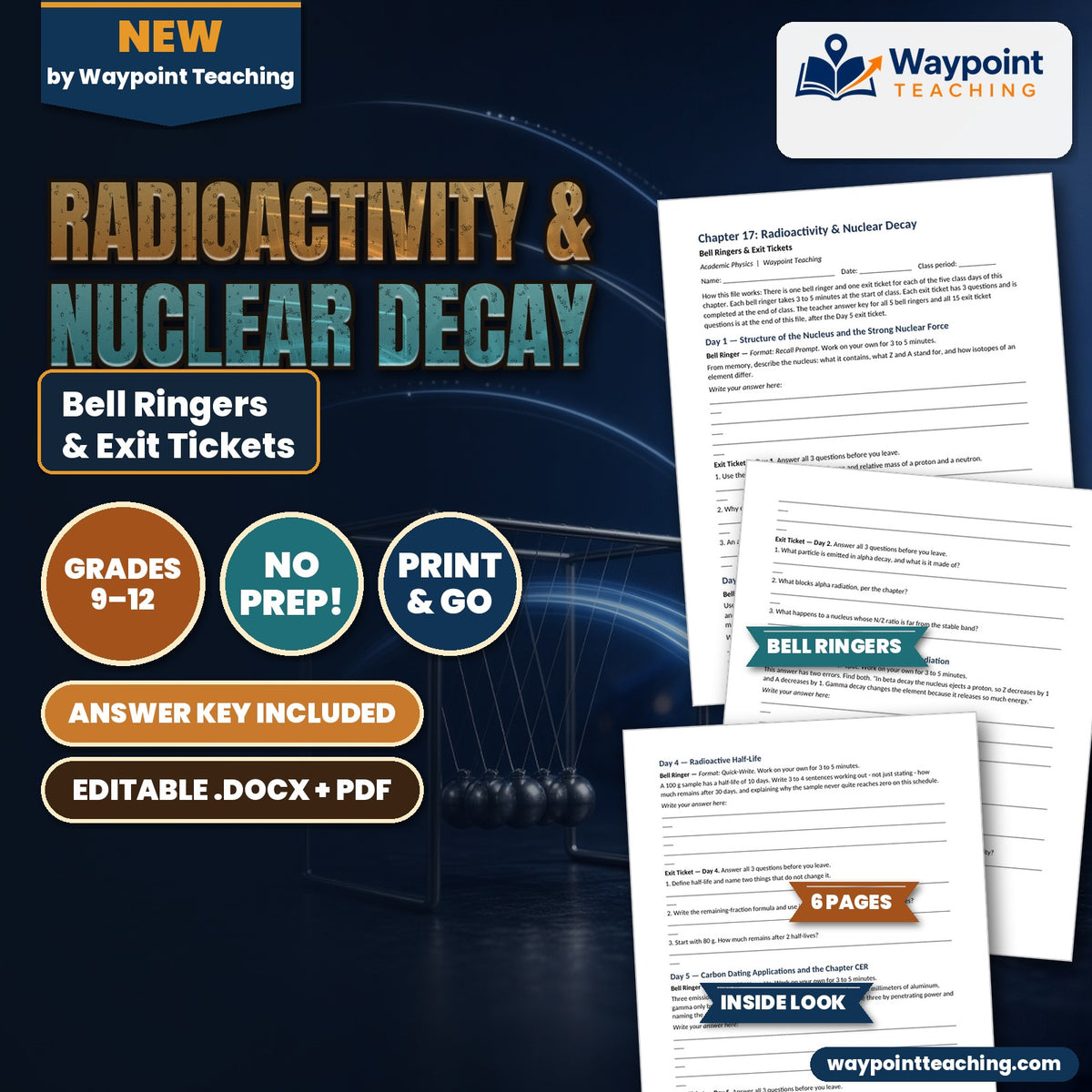 Radioactivity & Nuclear Decay Bell Ringers & Exit Tickets cover