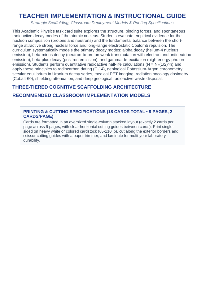 Radioactivity & Nuclear Decay CER Task Cards sample page