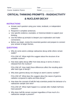 Radioactivity & Nuclear Decay Critical Thinking Prompts sample page