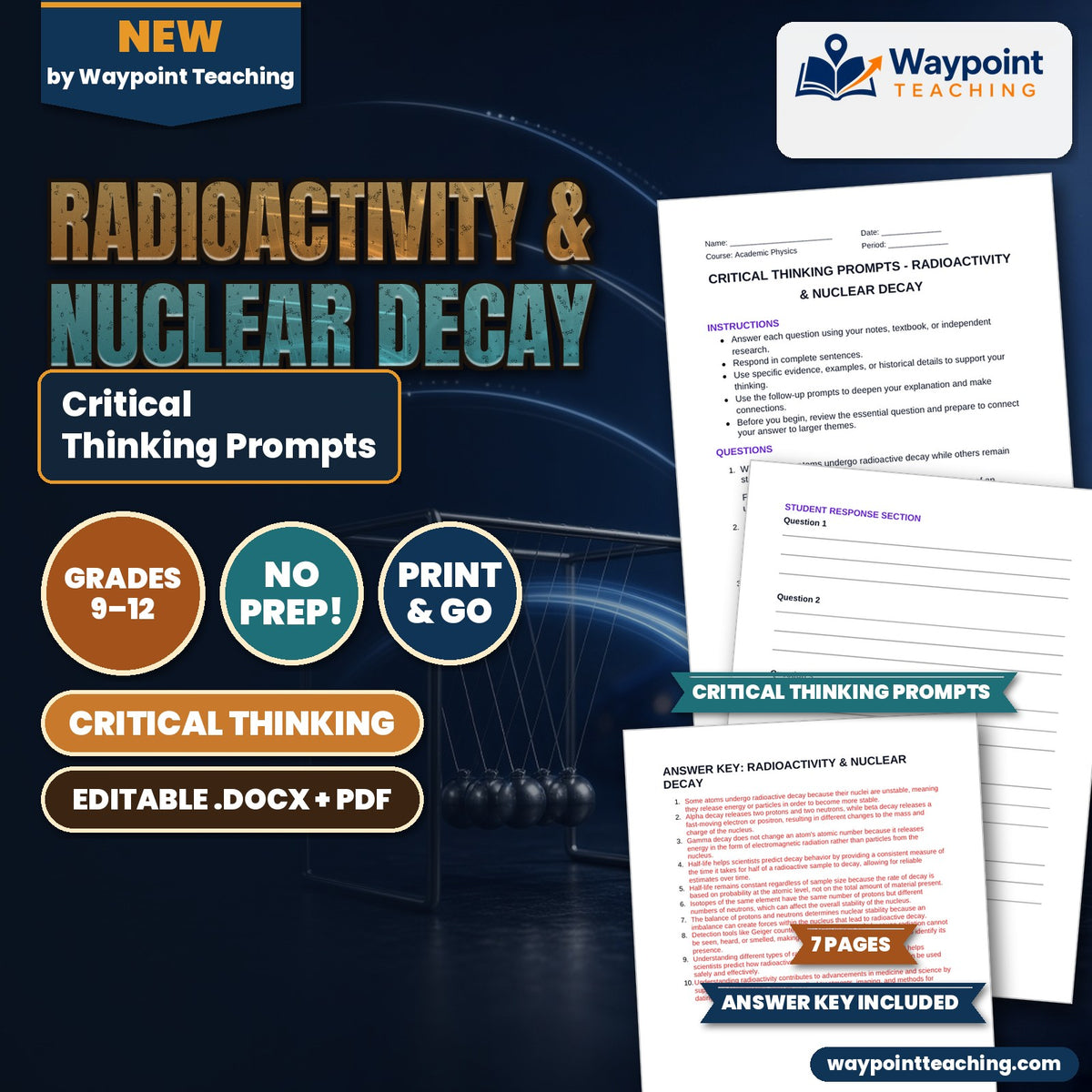 Radioactivity & Nuclear Decay Critical Thinking Prompts cover